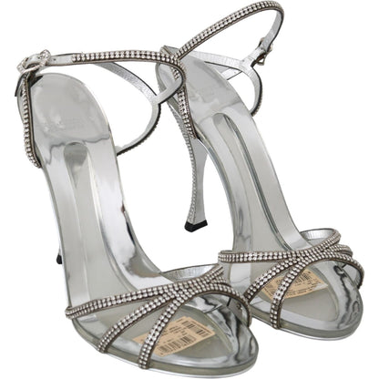 Dolce & Gabbana Silver Crystal Ankle Strap Sandals Shoes