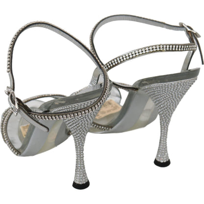 Dolce & Gabbana Silver Crystal Ankle Strap Sandals Shoes