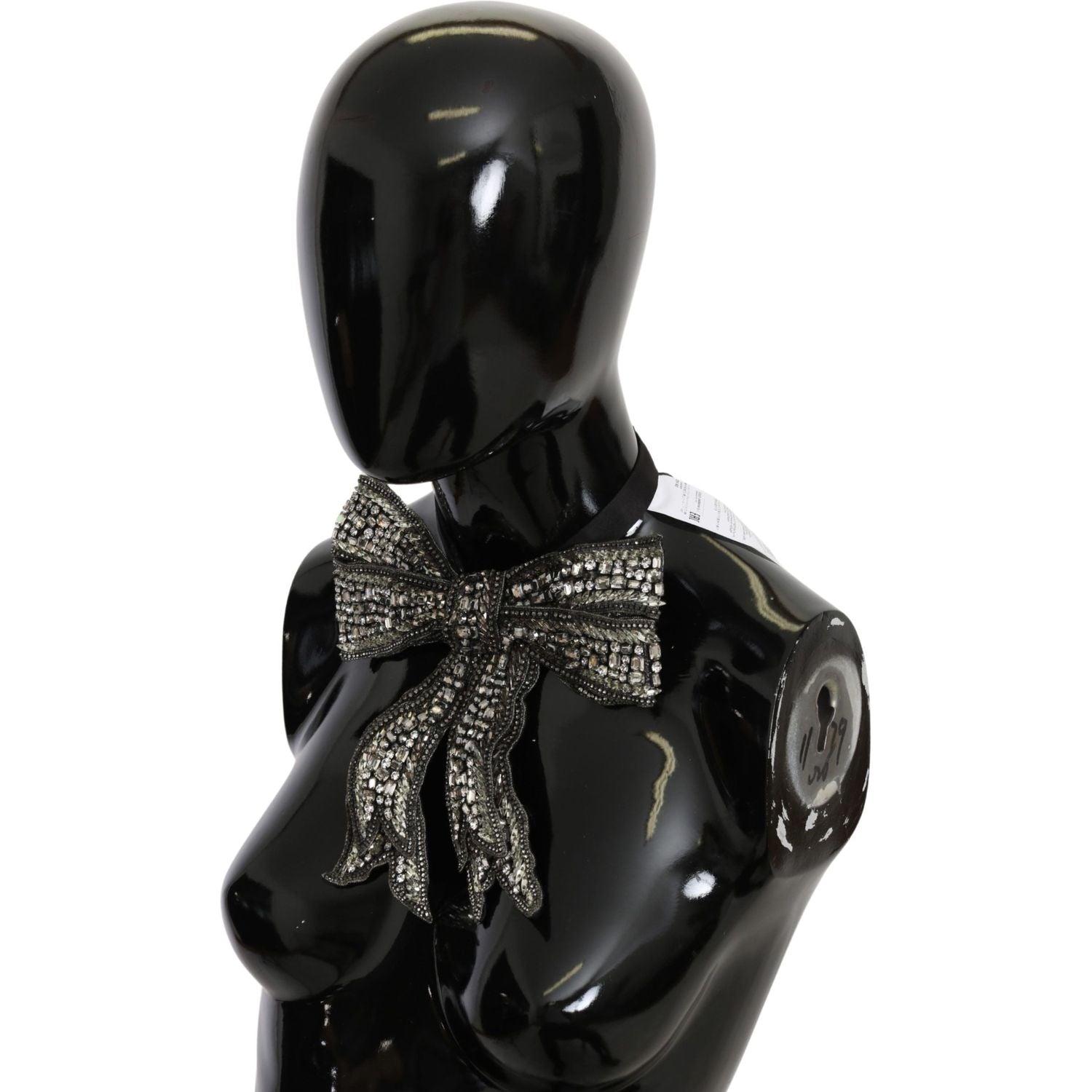 Dolce & Gabbana Silver Crystal Beaded Sequined 100% Silk Catwalk Necklace Bowtie