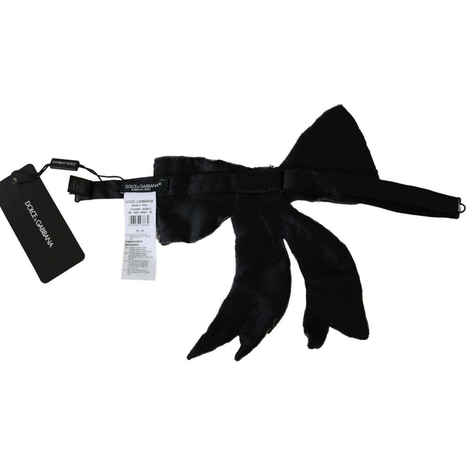 Dolce & Gabbana Silver Crystal Beaded Sequined 100% Silk Catwalk Necklace Bowtie