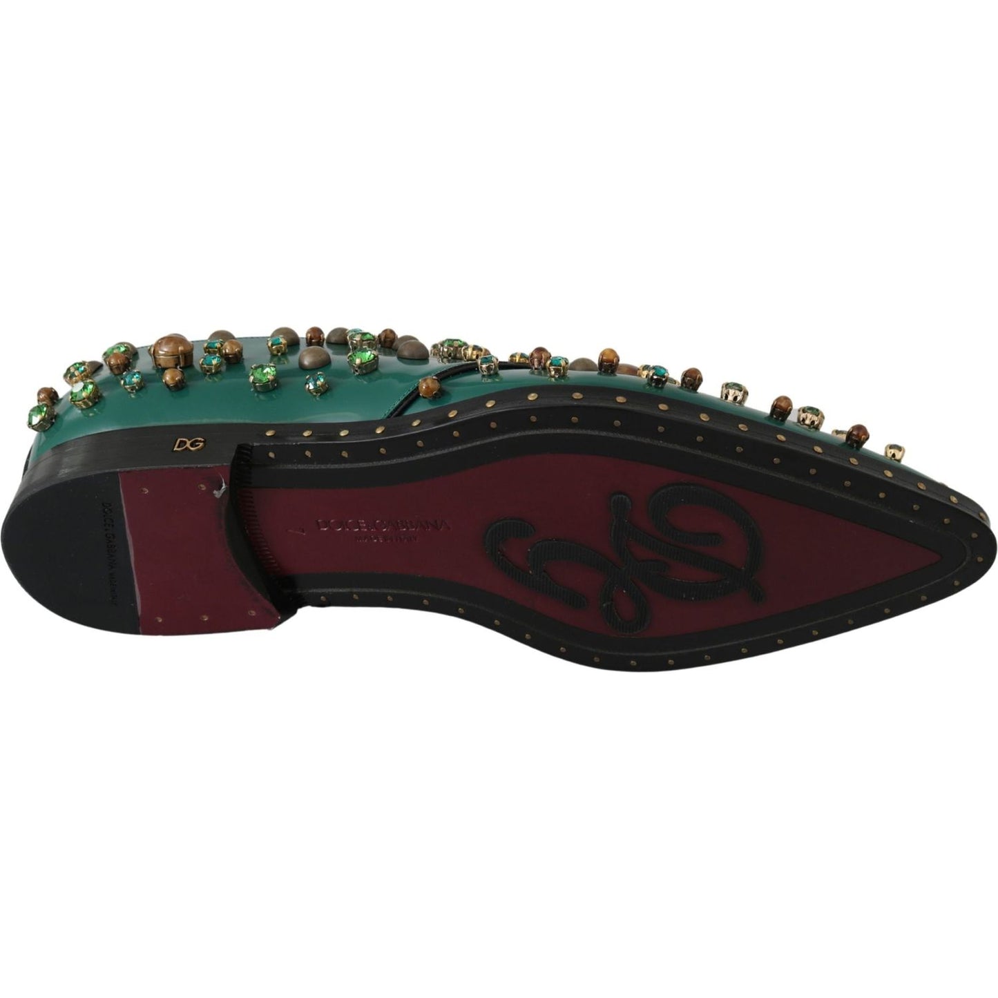 Dolce & Gabbana Green Leather Crystal Dress Broque Shoes LA7212-41