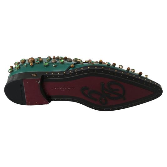Dolce & Gabbana Green Leather Crystal Dress Broque Shoes LA7212-41