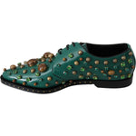 Dolce & Gabbana Green Leather Crystal Dress Broque Shoes LA7212-41