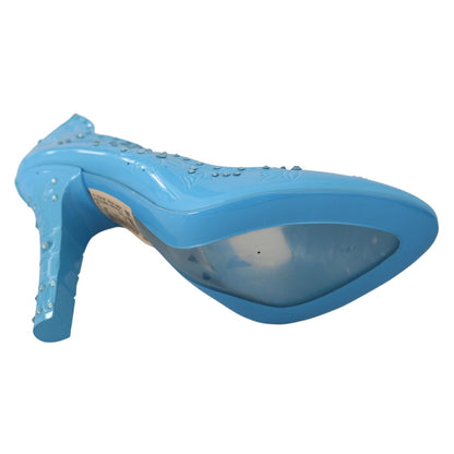 Dolce & Gabbana Blue Crystal Floral CINDERELLA Heels Shoes