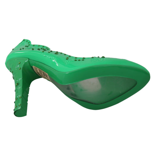 Dolce & Gabbana Green Crystal Floral Heels CINDERELLA Shoes LA7271-40