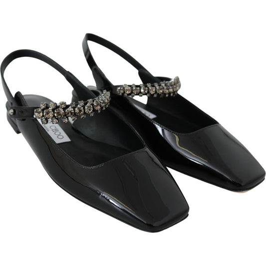 Jimmy Choo Elegant Black Patent Flats with Crystal Accent 192954629175