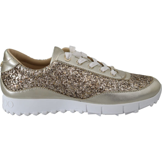 Jimmy Choo Antique Gold Glitter Leather Sneakers Jimmy Choo Rosy Brown