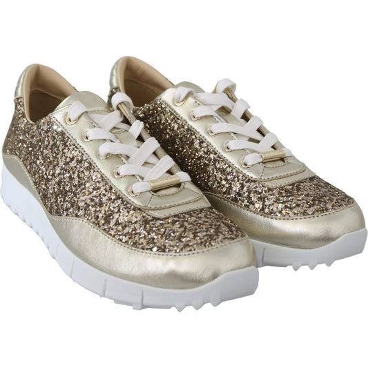 Jimmy Choo Antique Gold Glitter Leather Sneakers Jimmy Choo Gray