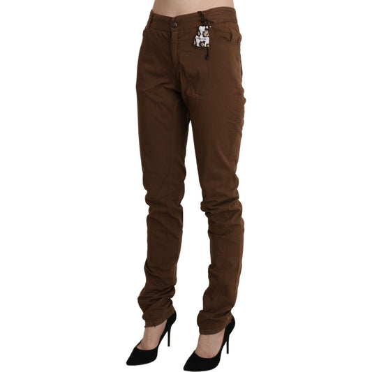 Ermanno Scervino Chic High Waist Skinny Cotton Trousers Ermanno Scervino Dark Slate Gray