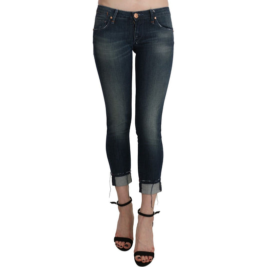 Acht Chic Blue Washed Skinny Cropped Denim Jeans & Pants Acht Dark Slate Gray