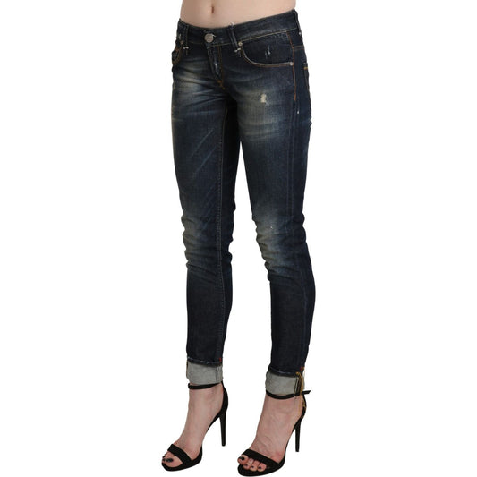 Acht Chic Dark Blue Skinny Cropped Jeans Jeans & Pants Acht Dark Slate Gray