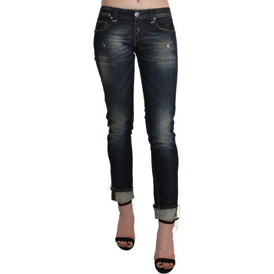 Acht Chic Dark Blue Skinny Cropped Jeans Jeans & Pants Acht Dark Slate Gray