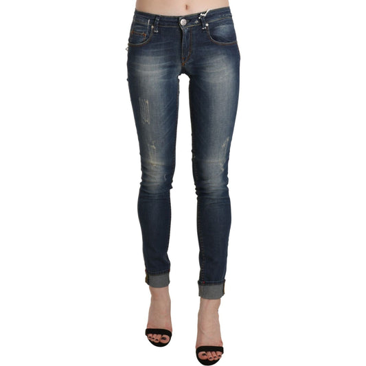 Acht Chic Blue Washed Skinny Cropped Jeans Acht Dark Slate Gray