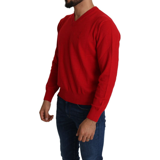 Billionaire Italian Couture Iconic Embroidered Red Wool Sweater Billionaire Italian Couture Dark Red