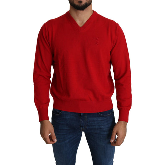 Billionaire Italian Couture Iconic Embroidered Red Wool Sweater Billionaire Italian Couture Dark Red
