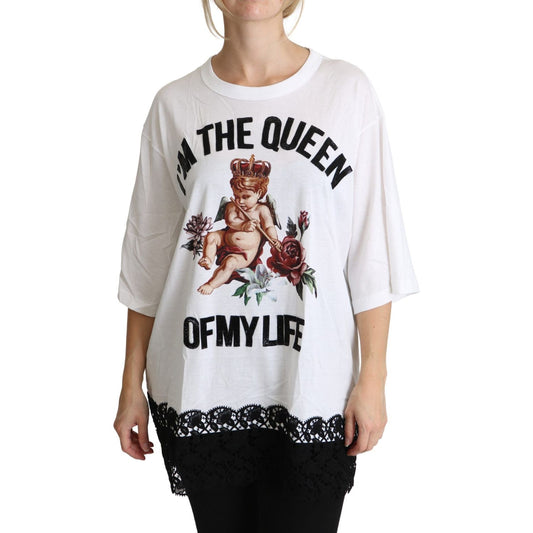 Dolce & Gabbana Elegant White Cotton Blend T-Shirt Dolce & Gabbana Light Gray