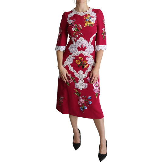 Dolce & Gabbana Floral Embroidered Sheath Midi Dress Dolce & Gabbana Brown