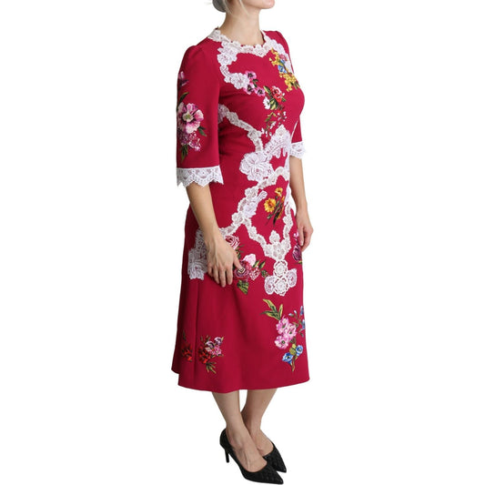 Dolce & Gabbana Floral Embroidered Sheath Midi Dress Dolce & Gabbana Brown