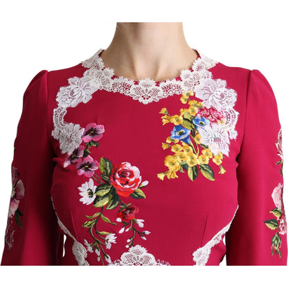 Dolce & Gabbana Red Floral Embroidered Sheath Midi Dress