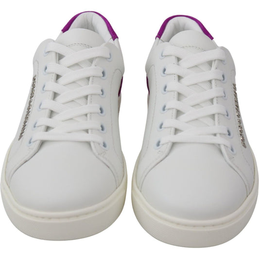 Dolce & Gabbana Chic White Leather Sneakers with Purple Accents WOMAN SNEAKERS Dolce & Gabbana Gray