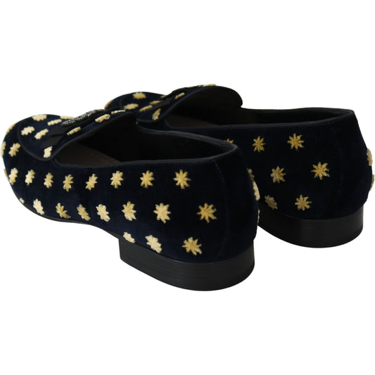 Dolce & Gabbana Elegant Velvet Crown Embroidery Loafers Dolce & Gabbana Black