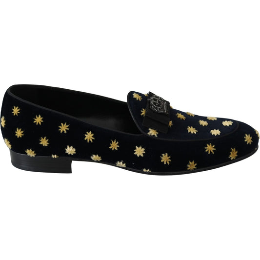 Dolce & Gabbana Elegant Velvet Crown Embroidery Loafers Dolce & Gabbana Black