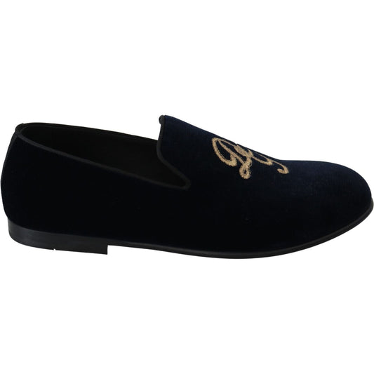 Dolce & Gabbana Elegant Blue Embroidered Loafers Dolce & Gabbana Black