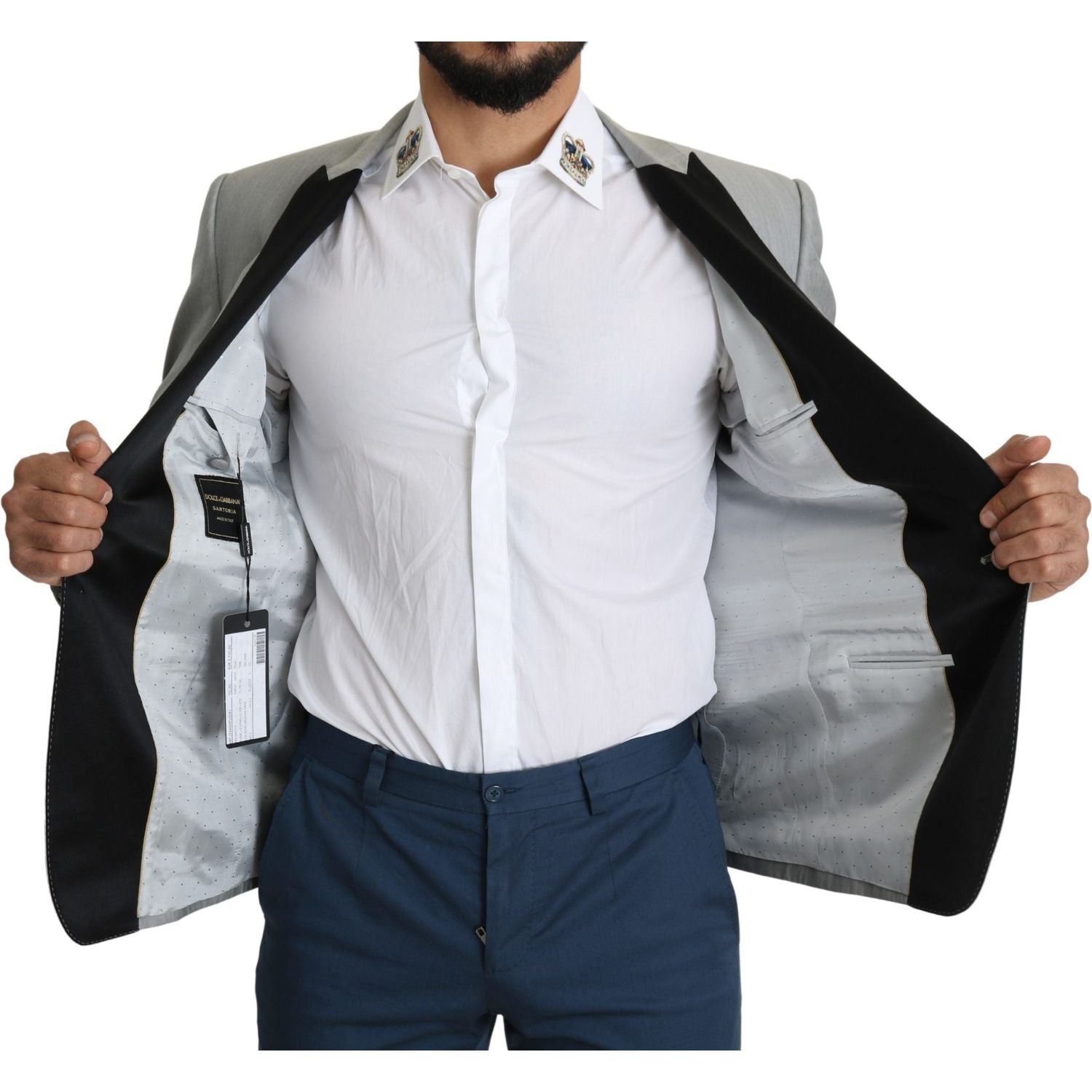 优雅丝绸混纺浅灰色西装外套