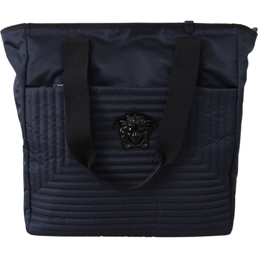 Versace Elegant Blue Nylon Tote Bag Versace Dark Slate Gray