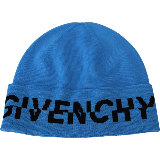 Givenchy Chic Woolen Beanie with Signature Black Logo Beanie Hat Givenchy Steel Blue