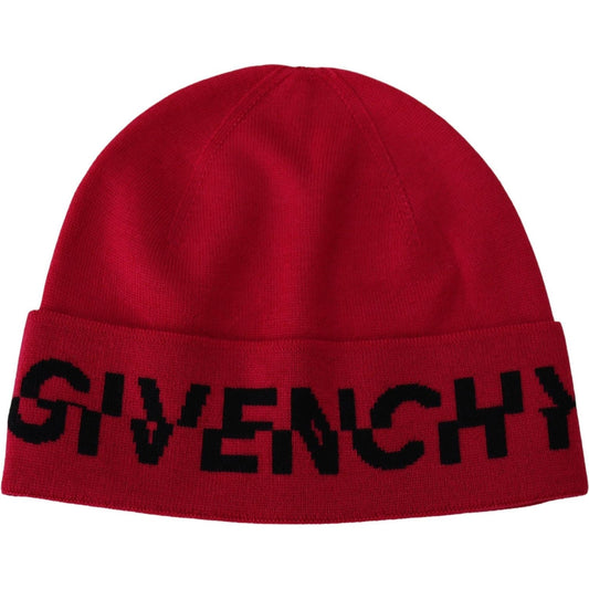 Givenchy Elegant Wool Beanie with Signature Contrast Logo Beanie Hat Givenchy Dark Red