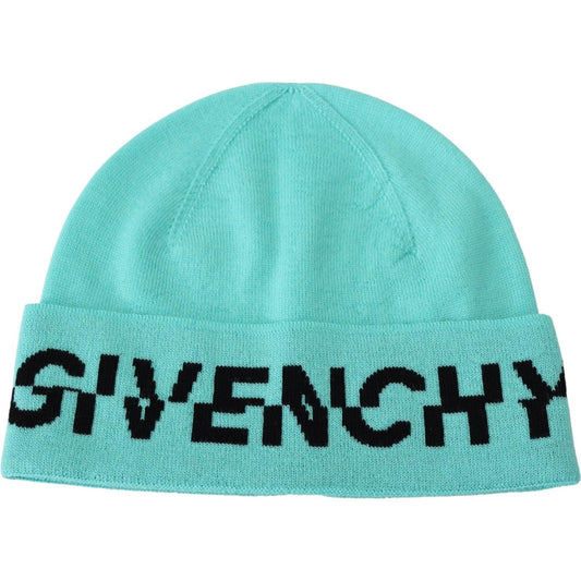 Givenchy Aquamarine Green Wool Beanie with Signature Logo Givenchy Medium Aquamarine