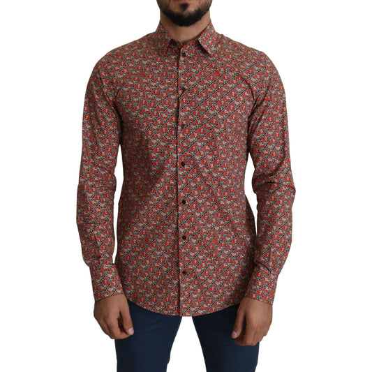 Dolce & Gabbana Elegant Red Martini Fit Cotton Shirt Dolce & Gabbana Dark Olive Green