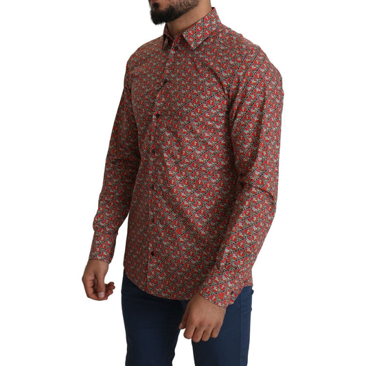 Dolce & Gabbana Elegant Red Martini Fit Cotton Shirt Dolce & Gabbana Dark Olive Green