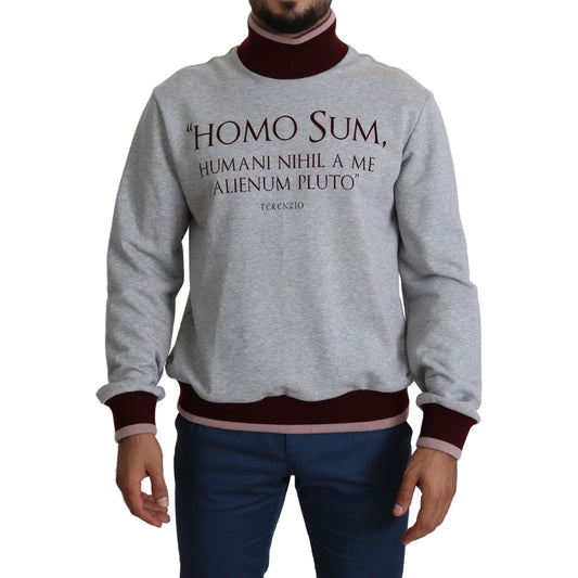 Dolce & Gabbana Elegant Gray Turtleneck Latin Motif Pullover Dolce & Gabbana Light Slate Gray