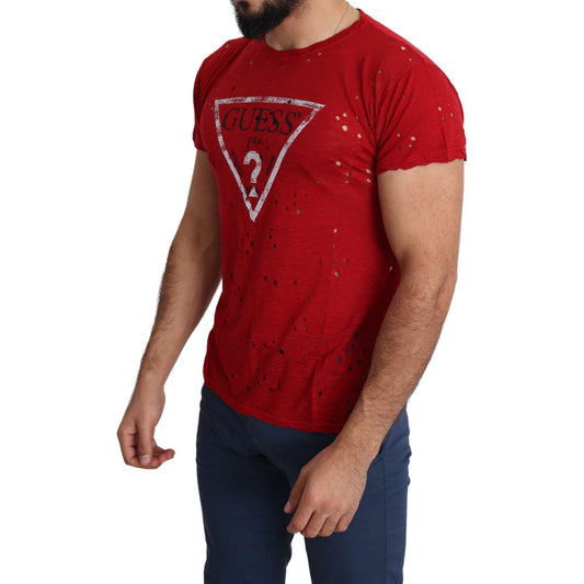 Guess Radiant Red Cotton Stretch T-Shirt Guess Brown