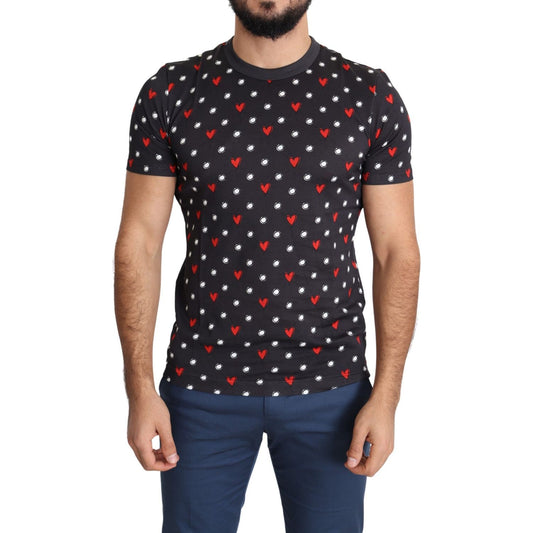 Dolce & Gabbana Chic Gray Cotton T-Shirt with Heart Prints Dolce & Gabbana Dark Slate Gray