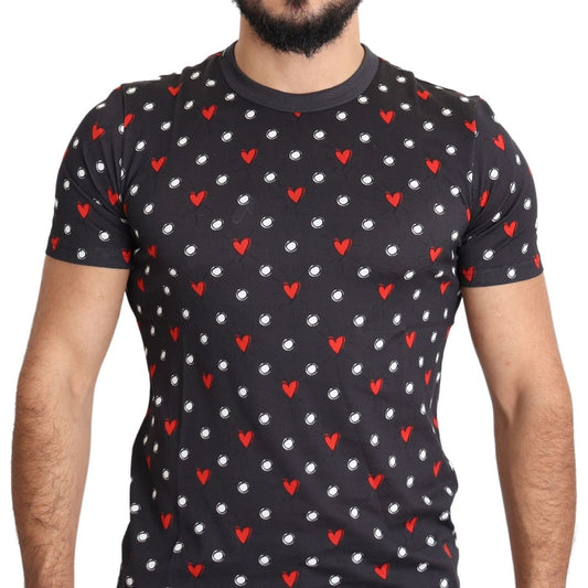 Dolce & Gabbana Chic Gray Cotton T-Shirt with Heart Prints Dolce & Gabbana Dark Slate Gray