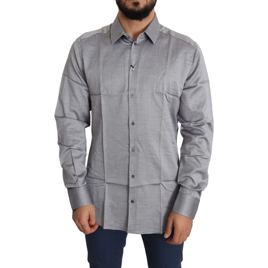 Dolce & Gabbana Elegant Gray Slim Fit Cotton Dress Shirt Dolce & Gabbana Light Slate Gray