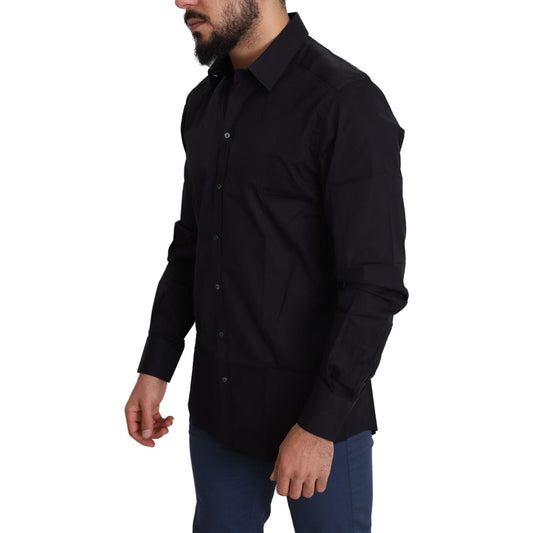 Dolce & Gabbana Black Cotton Stretch Formal GOLD Dress Shirt TSH5475-38