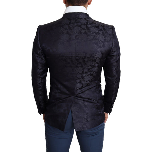 Dolce & Gabbana Elegant Silk Blend Martini Blazer in Blue Dolce & Gabbana Black