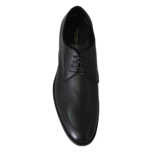 Dolce & Gabbana Elegant Black Leather Derby Dress Shoes Dress Shoes Dolce & Gabbana Dark Slate Gray