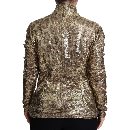 Dolce & Gabbana Sequined Turtleneck Full Zip Sweater in Brown Dolce & Gabbana Dim Gray