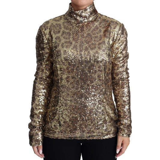 Dolce & Gabbana Sequined Turtleneck Full Zip Sweater in Brown Dolce & Gabbana Dim Gray