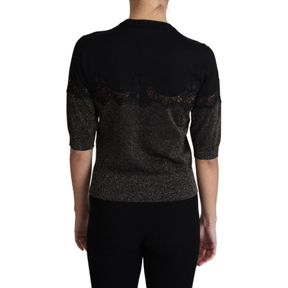 Dolce & Gabbana Black Shiny Lurex Lace Insert Pullover Top