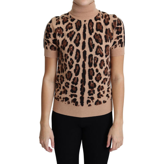 Dolce & Gabbana Elegant Leopard Print Wool Turtleneck Top Dolce & Gabbana Black