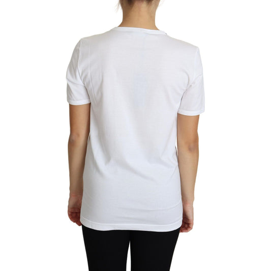 Dolce & Gabbana Crystal-Embellished White Cotton Tee Dolce & Gabbana Light Gray