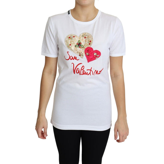 Dolce & Gabbana Crystal-Embellished White Cotton Tee Dolce & Gabbana Light Gray
