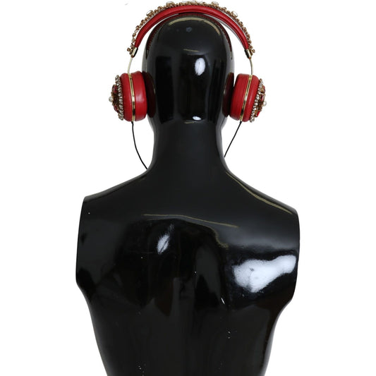 Dolce & Gabbana Exquisite Red Crystal Leather Headphones Dolce & Gabbana Black