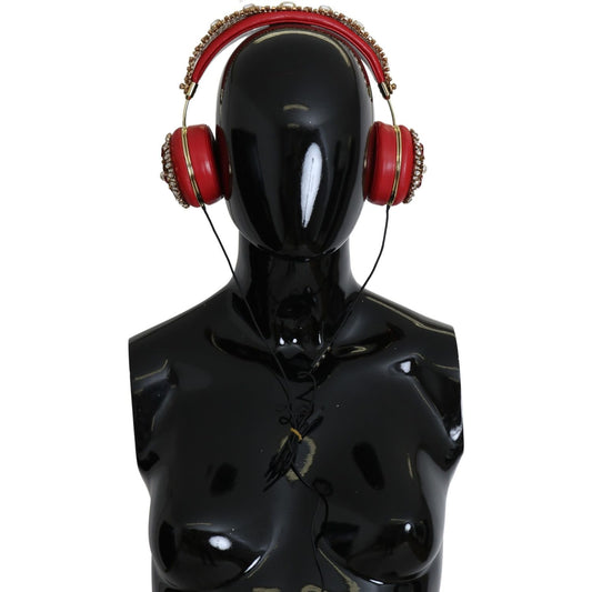 Dolce & Gabbana Exquisite Red Crystal Leather Headphones Dolce & Gabbana Black